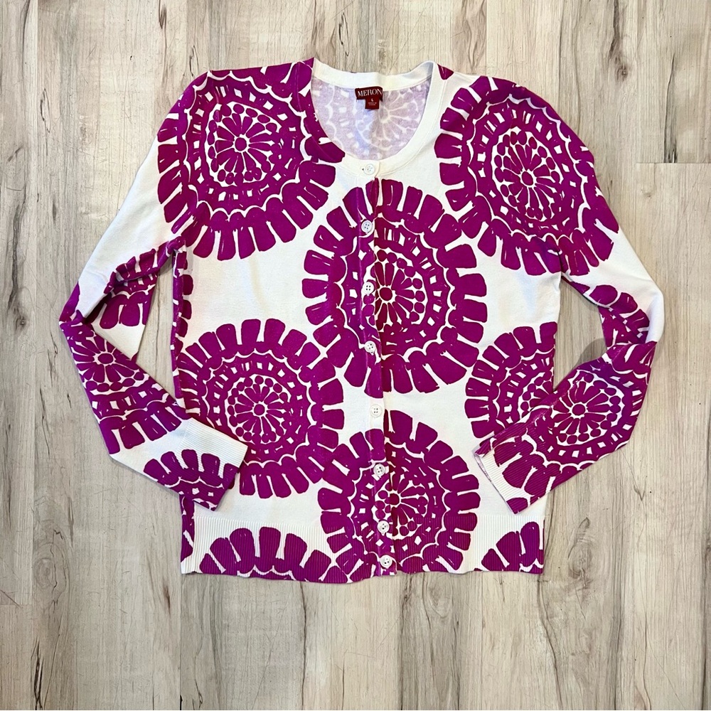 Merona Purple and White Cardigan Sweater - Size Large